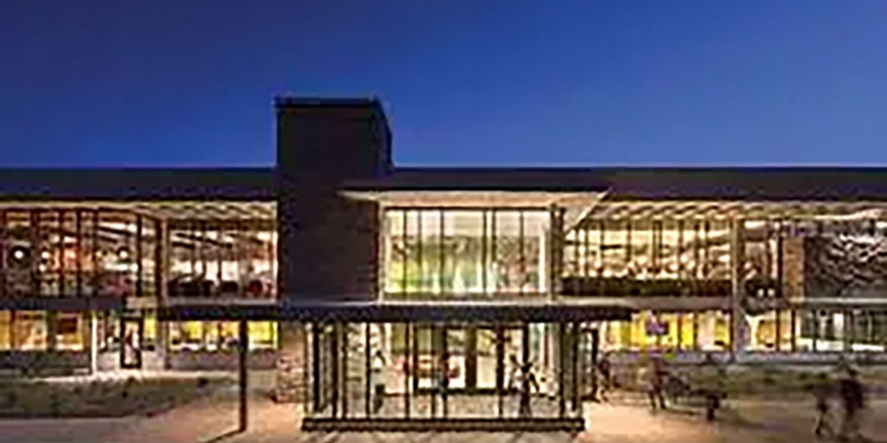 Nocturnal view of a residence hall at Colorado State University